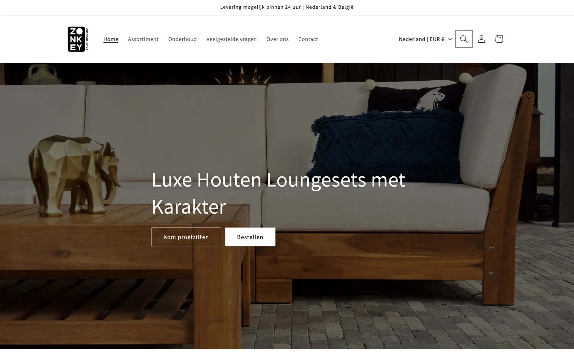 Screenshot van de Zonkey webshop homepage